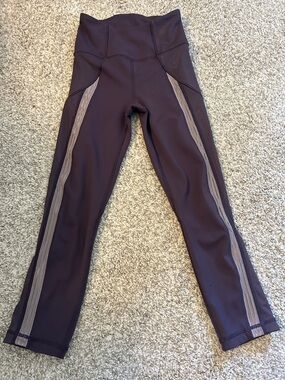 lululemon athletica Plum High-Rise Leggings with Taupe Side Stripe